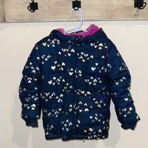 Cat & Jack Blue with Silver Hearts Puffer Jacket